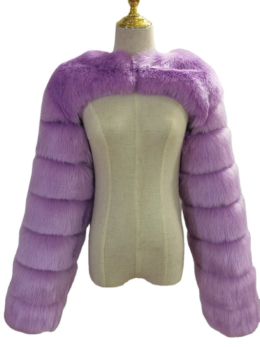 Women's Winter Coats  Faux Fox Fur Shawl Long Sleeve Plus Size Coats