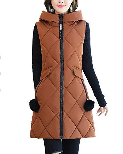 Womens Jacket Coat Zip-Up Sleeveless Long Hooded Waistcoat