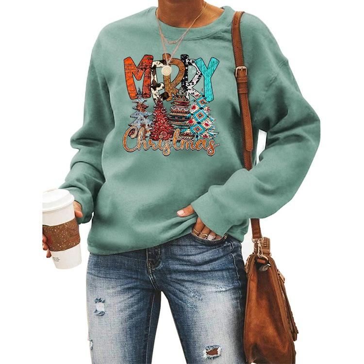 Women's Tops Round Neck Long Sleeve Printed Pullover Christmas Sweatshirt