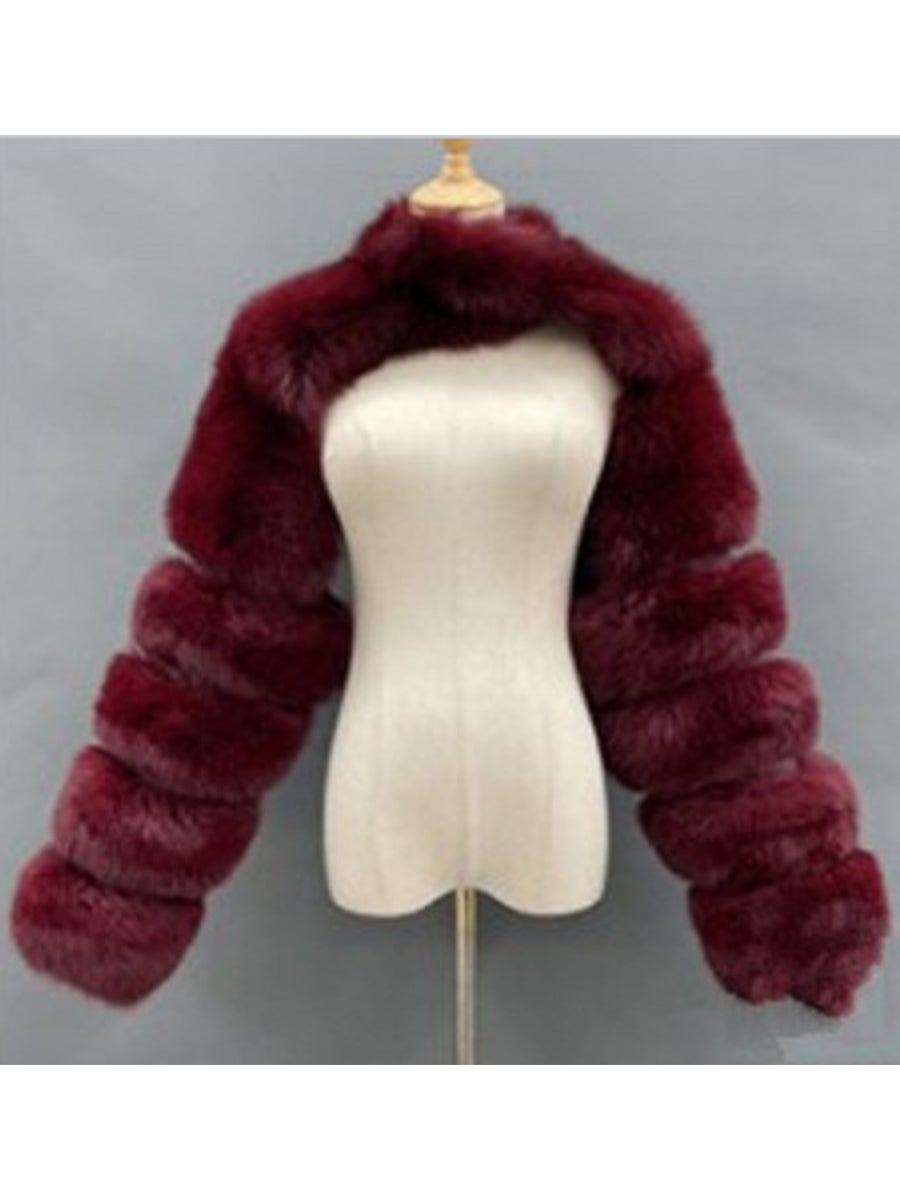 Women's Winter Coats  Faux Fox Fur Shawl Long Sleeve Plus Size Coats