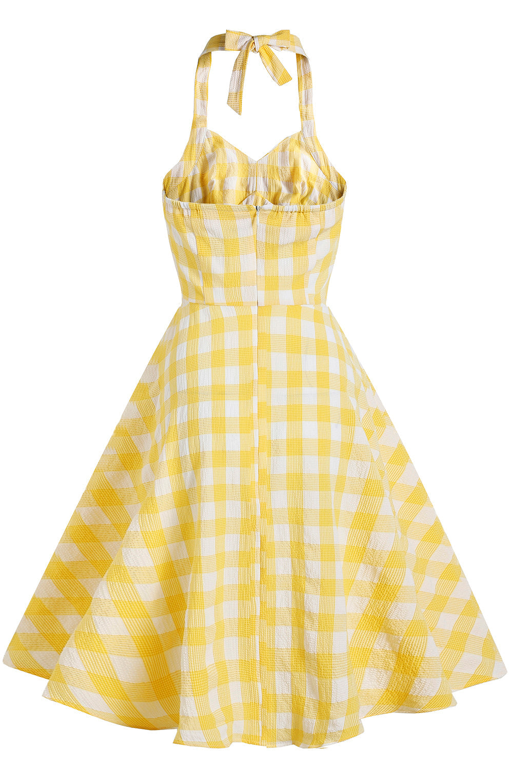 Yellow Plaid Halter 1950s Dress