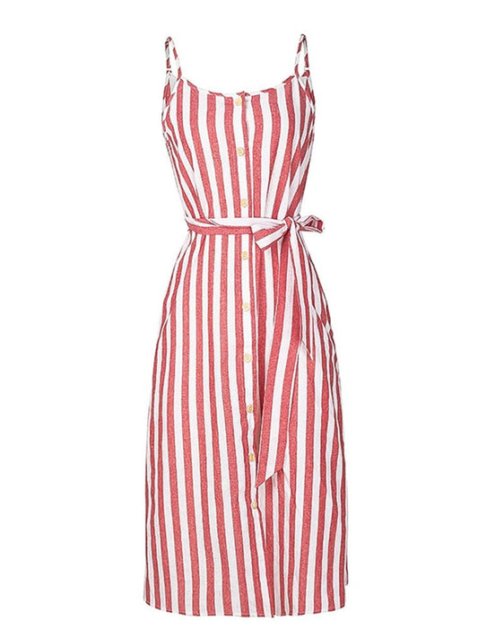 Womens Slip Dress Elegant Stripe Spaghetti Strap Dress