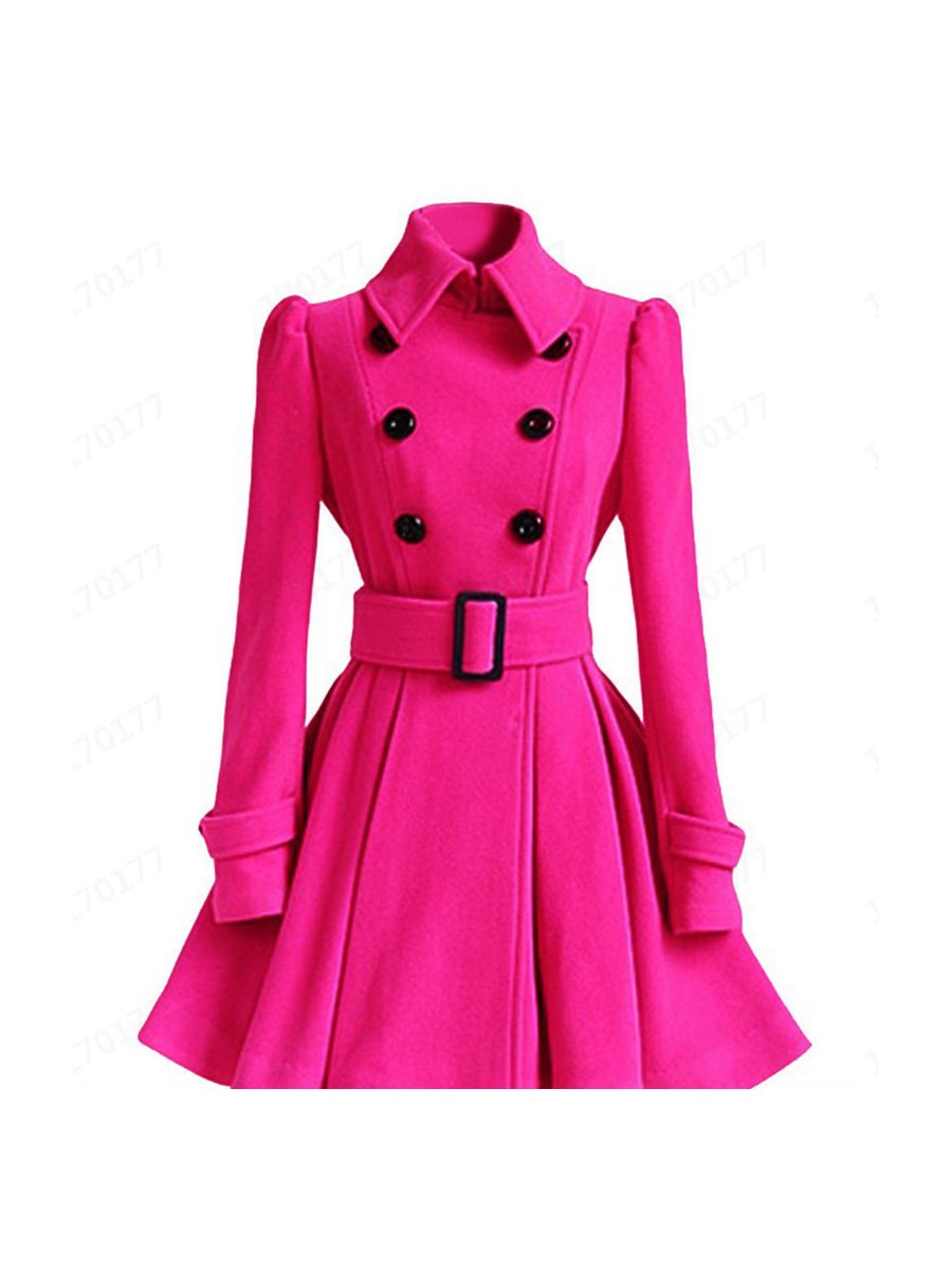 Women's Wool Coats Slim Lapel Collar Mid-length Belted A-line Wool Coats