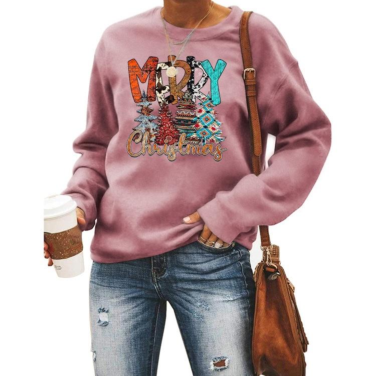 Women's Tops Round Neck Long Sleeve Printed Pullover Christmas Sweatshirt