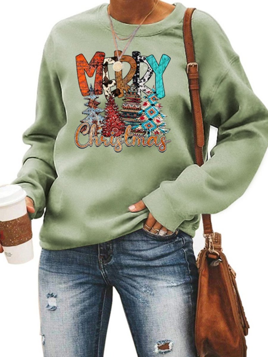 Women's Tops Round Neck Long Sleeve Printed Pullover Christmas Sweatshirt