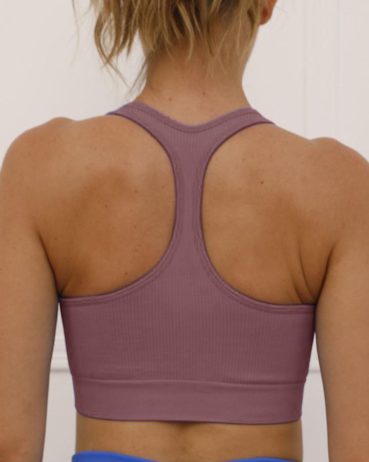 Zip Up Front Ribbed Racer Back Sports Bra