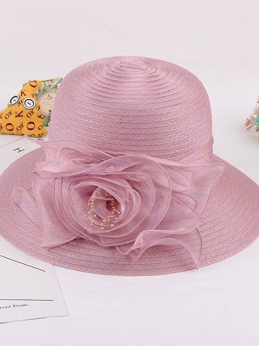 Women's Stylish Bucket Hat Dailywear Floral Decoration Solid Color Sun Hat