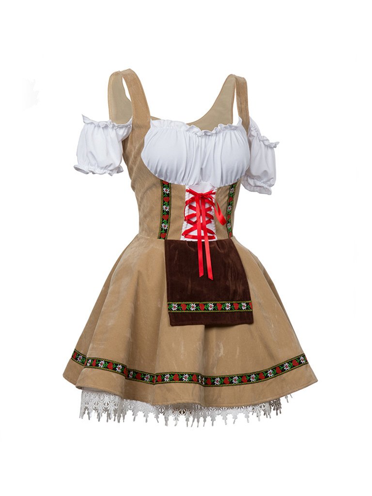 Womens Bavarian Costume Off-Shoulder Embroldery Mini Dress