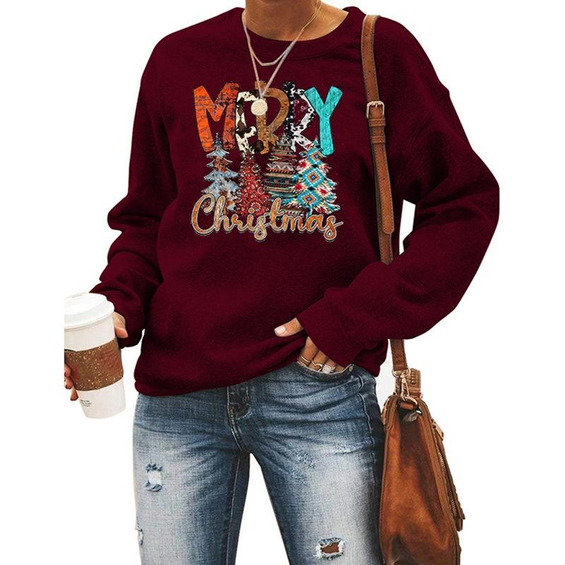 Women's Tops Round Neck Long Sleeve Printed Pullover Christmas Sweatshirt