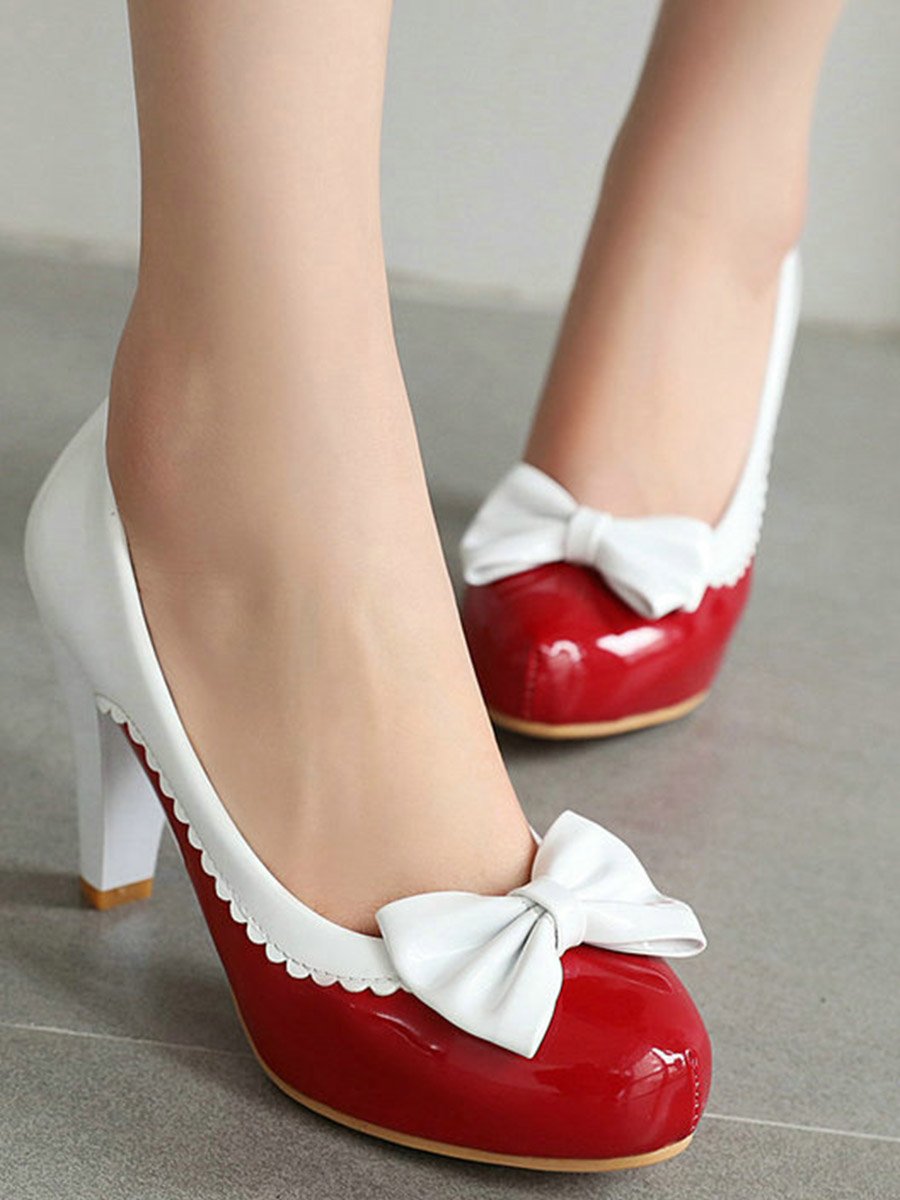 1950s Shoes Bowknot Round Toe High Heels Shoes