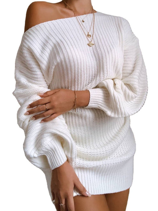 Y2k Fashion Sweater Dress Lantern Sleeve Off the Shoulder Oversized Sweater