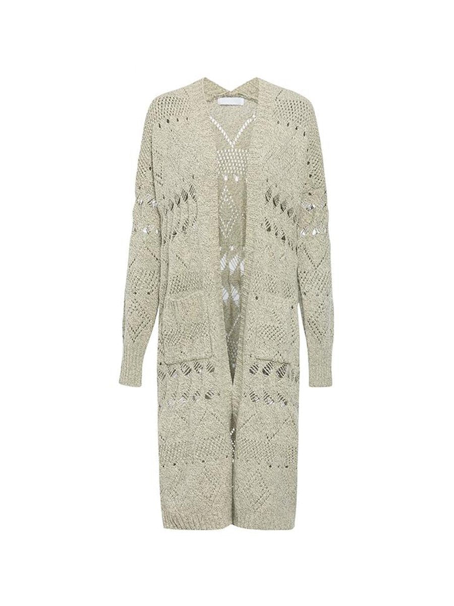 Womens Streetwear Solid Color Hollow-out Long Knitted Cardigan