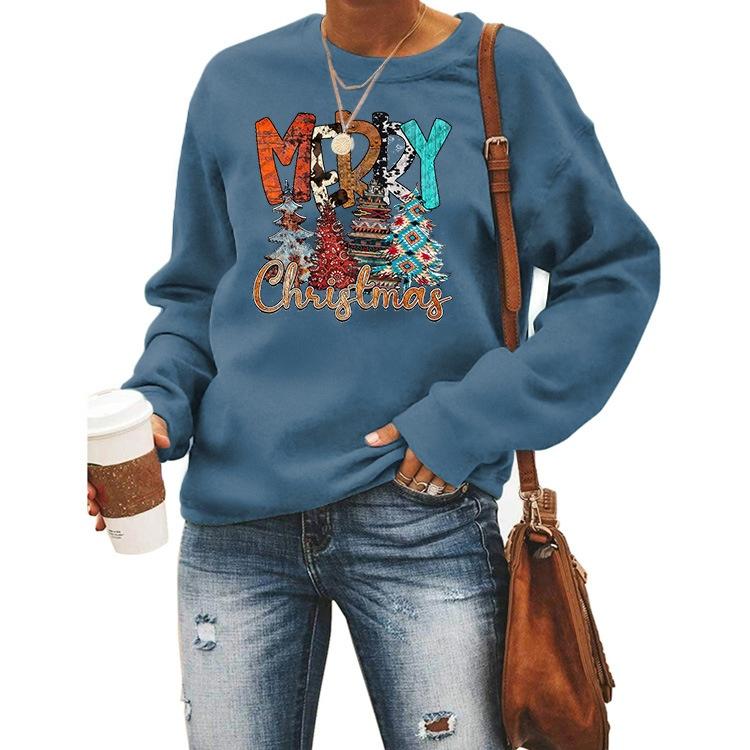 Women's Tops Round Neck Long Sleeve Printed Pullover Christmas Sweatshirt