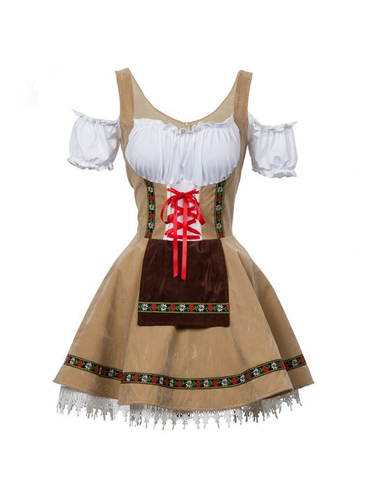 Womens Bavarian Costume Off-Shoulder Embroldery Mini Dress