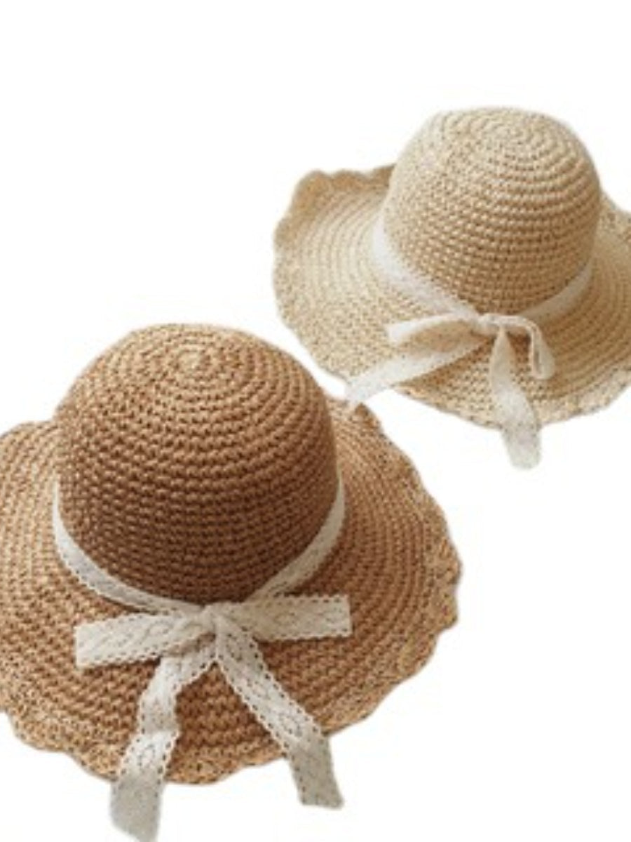 Women's Straw Hat Big Brim Foldable Lace Bowknot Sun Protection Beach Hat