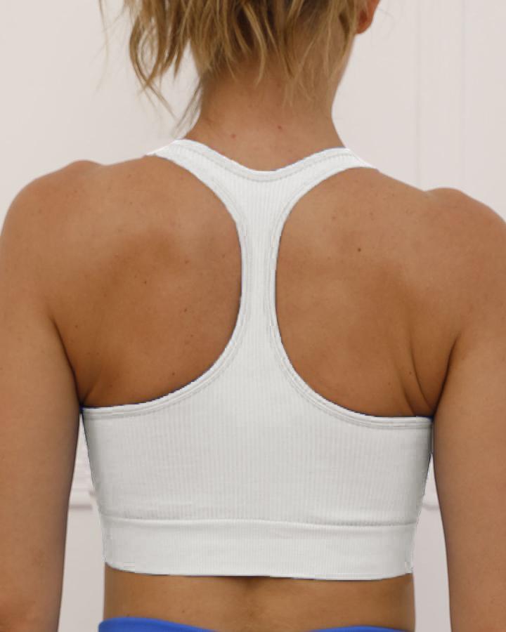 Zip Up Front Ribbed Racer Back Sports Bra