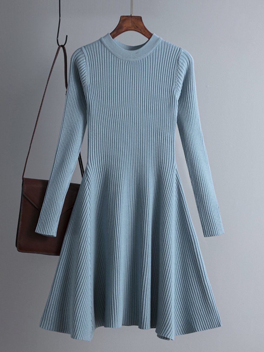 Women's Sweater Dress Knitted Long Sleeve Solid Color Slim A Line Dresses