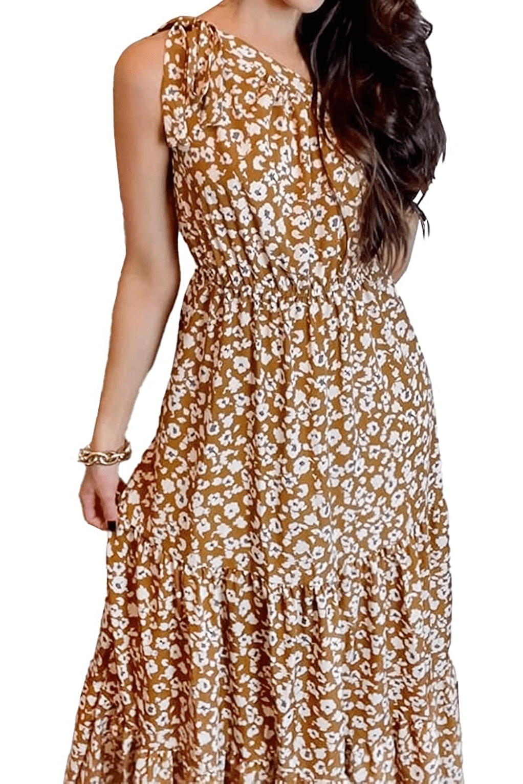 Women'S Summer Floral Wrap Dress Boho One Shoulder Sleeveless Flowy Bohemian Maxi Dresses 2022