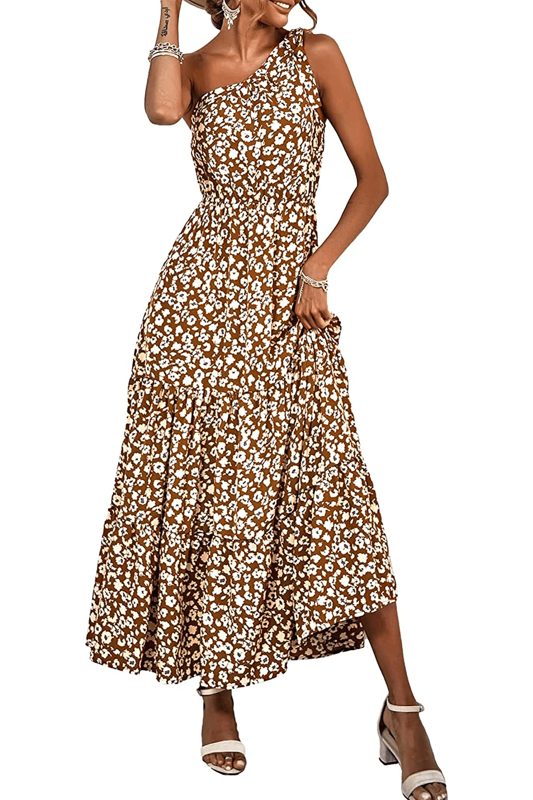 Women'S Summer Floral Wrap Dress Boho One Shoulder Sleeveless Flowy Bohemian Maxi Dresses 2022