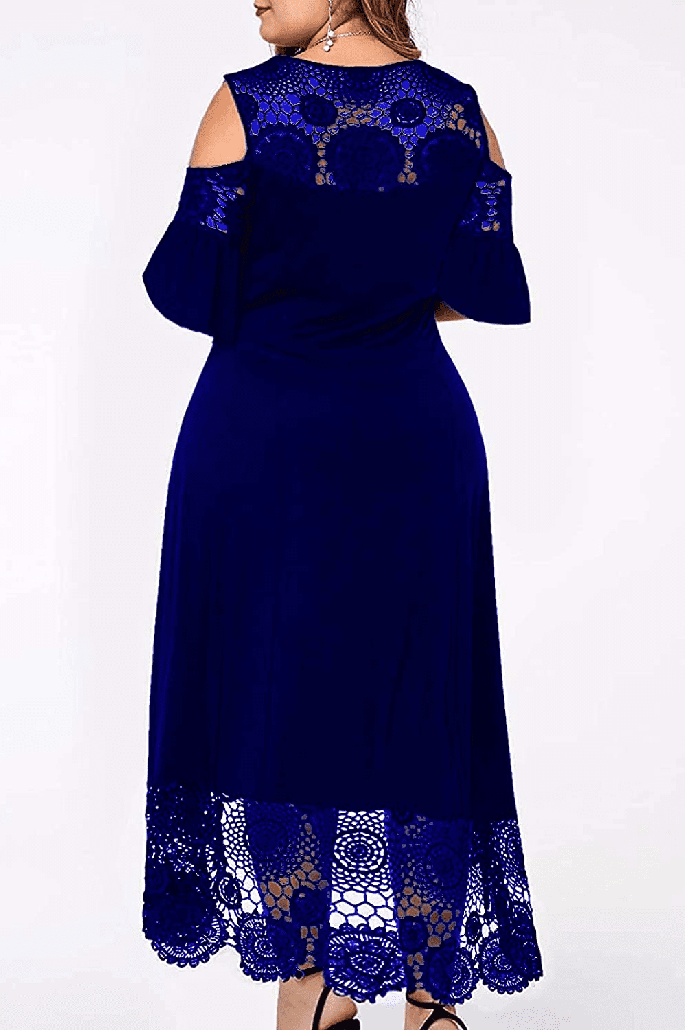 Womens plus Size Lace Cold Shoulder Long Swing Evening Party Maxi Dress