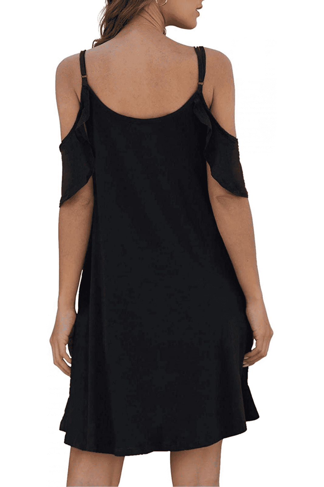 Women'S Summer Casual Spaghetti Strap Sundress Dress Cold Shoulder Ruffle Sleeves Dresses with Pocket