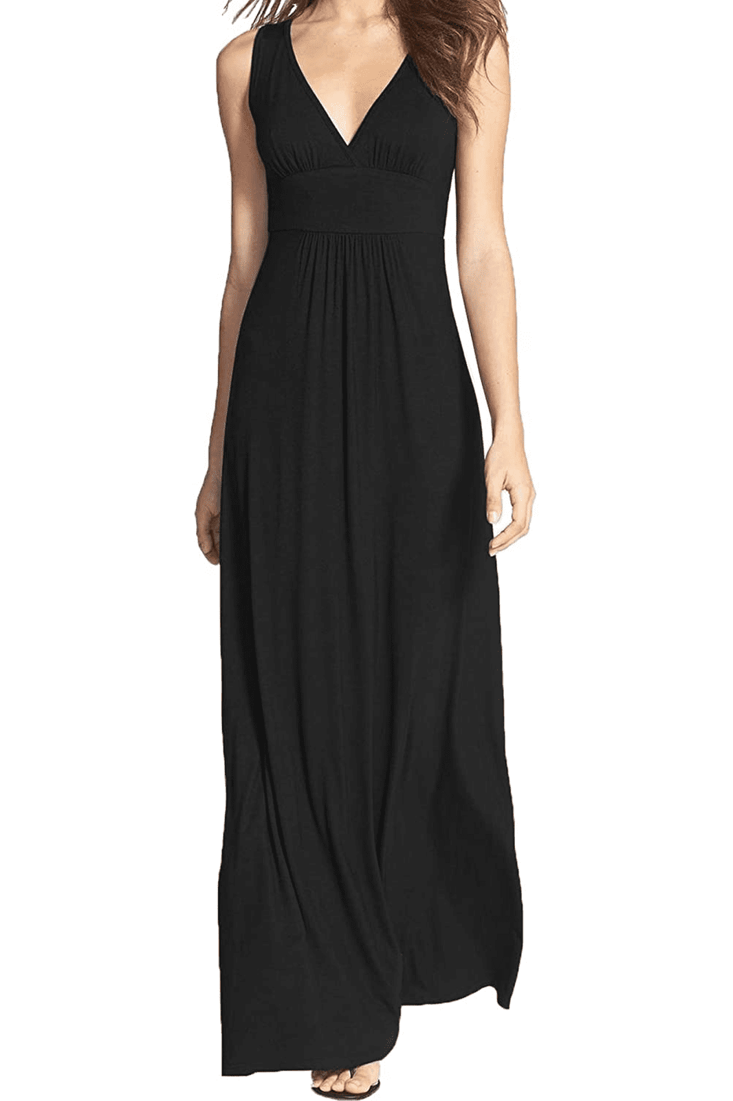 WOOSEA Women Sleeveless Deep V Neck Loose Plain Long Maxi Casual Dress