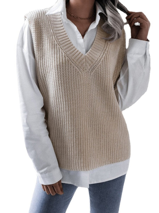 Women's Vests Oversized V-neck Pullover Sleeveless Casual Knit Sweater Vests