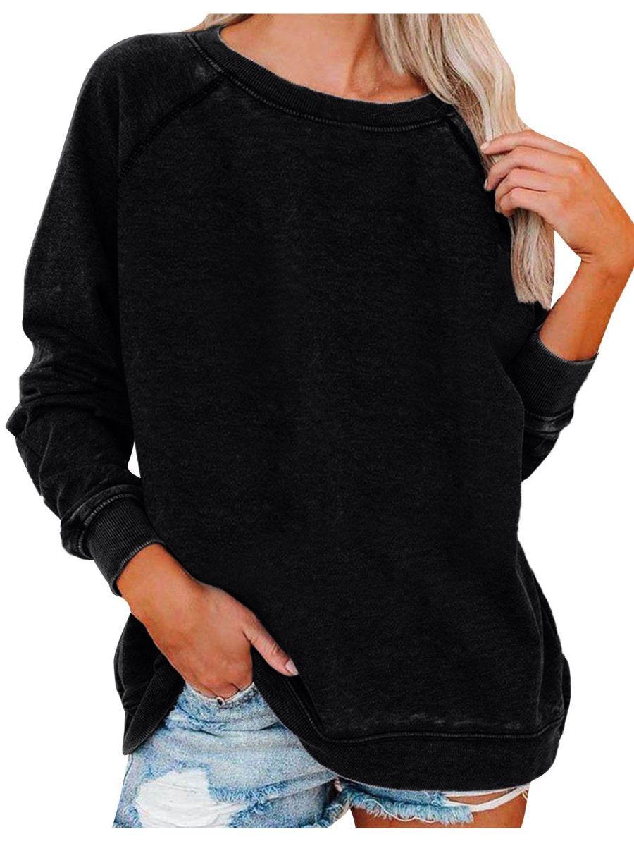 Women's Top Solid Color Raglan Sleeves Crew Neck Pullover Hoodie