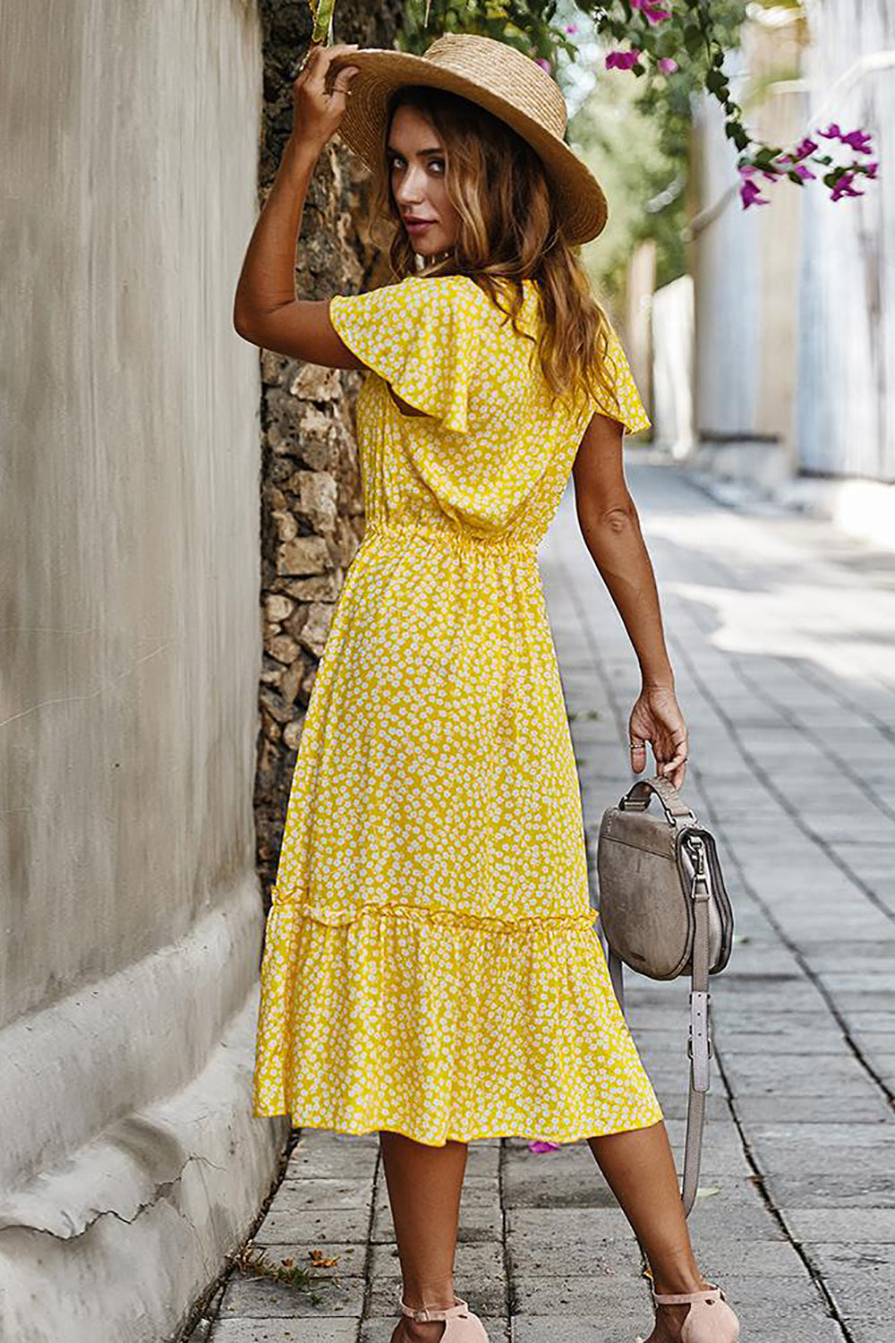 Yellow Floral Boho Summer Dress