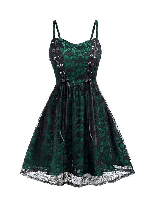 Women's Skull Pattern Lace Sleeveless Strap Dress