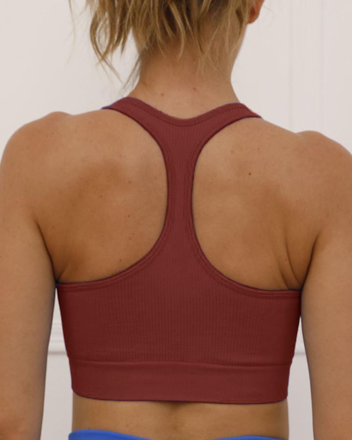 Zip Up Front Ribbed Racer Back Sports Bra