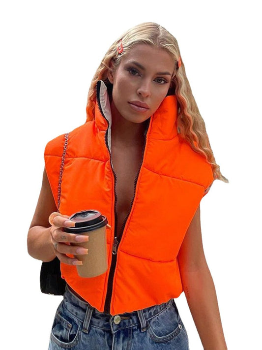 Women's Winter Coat Sleeveless Colorblock Cool Puffer Vest with Zipper