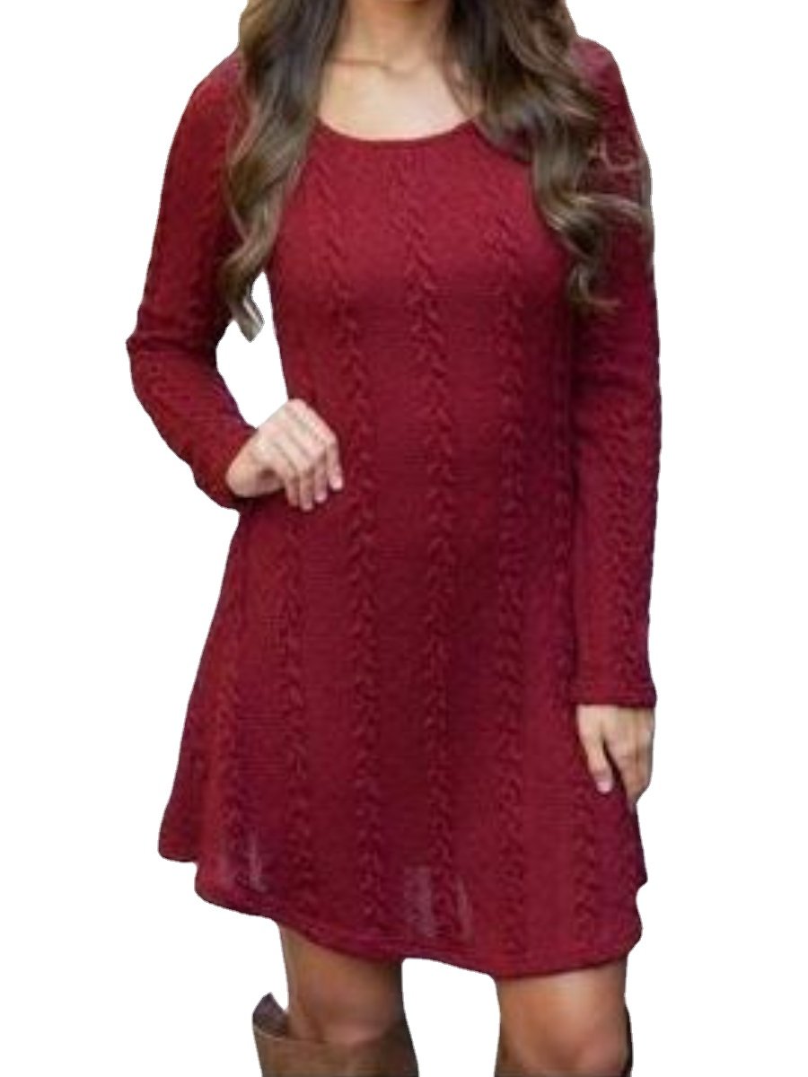 Women's Sweater Dress Crew Neck Slim Fit Casual Knitted Dress