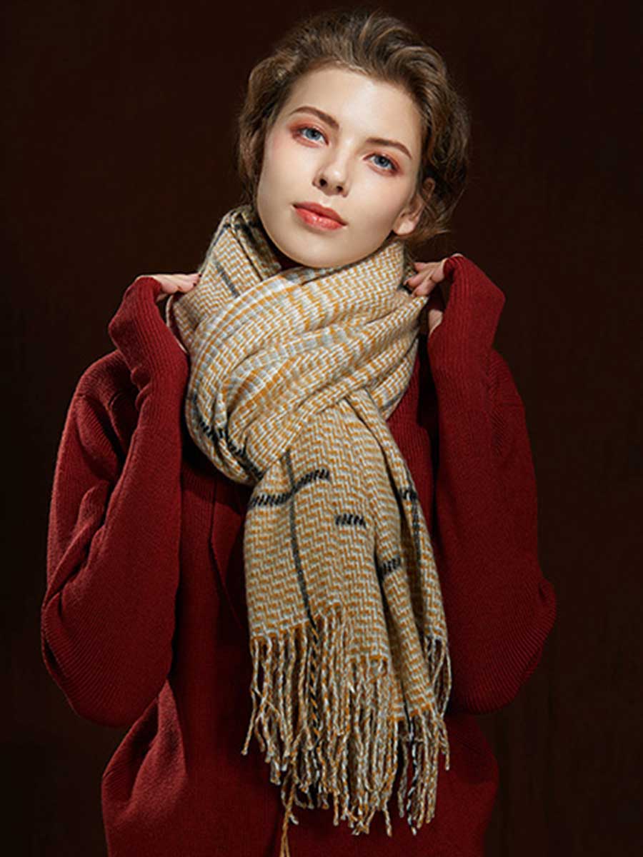 Wool Scarf Plaid Warm Cashmere Shawl