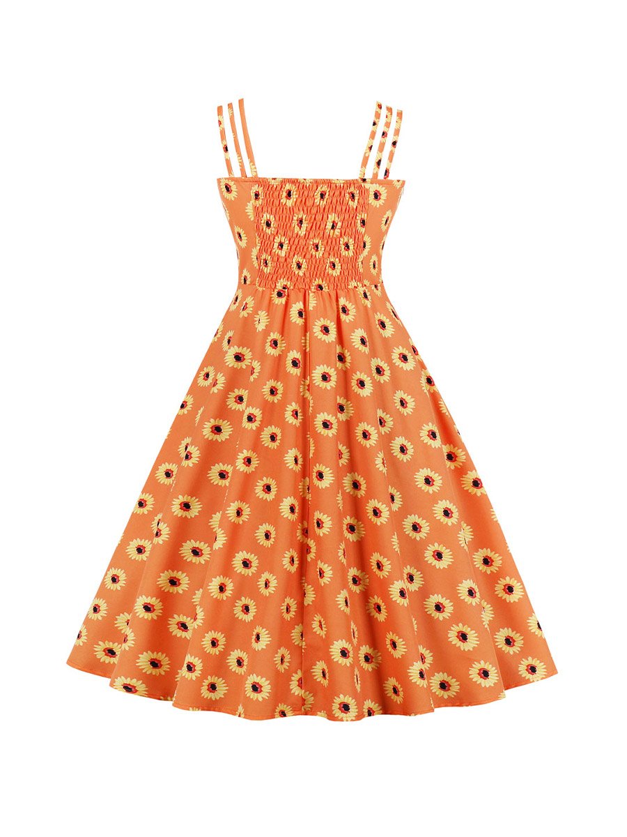 1950s Style Fashion Strap Sling Floral Dresses Sexy Little Daisy Print Dress