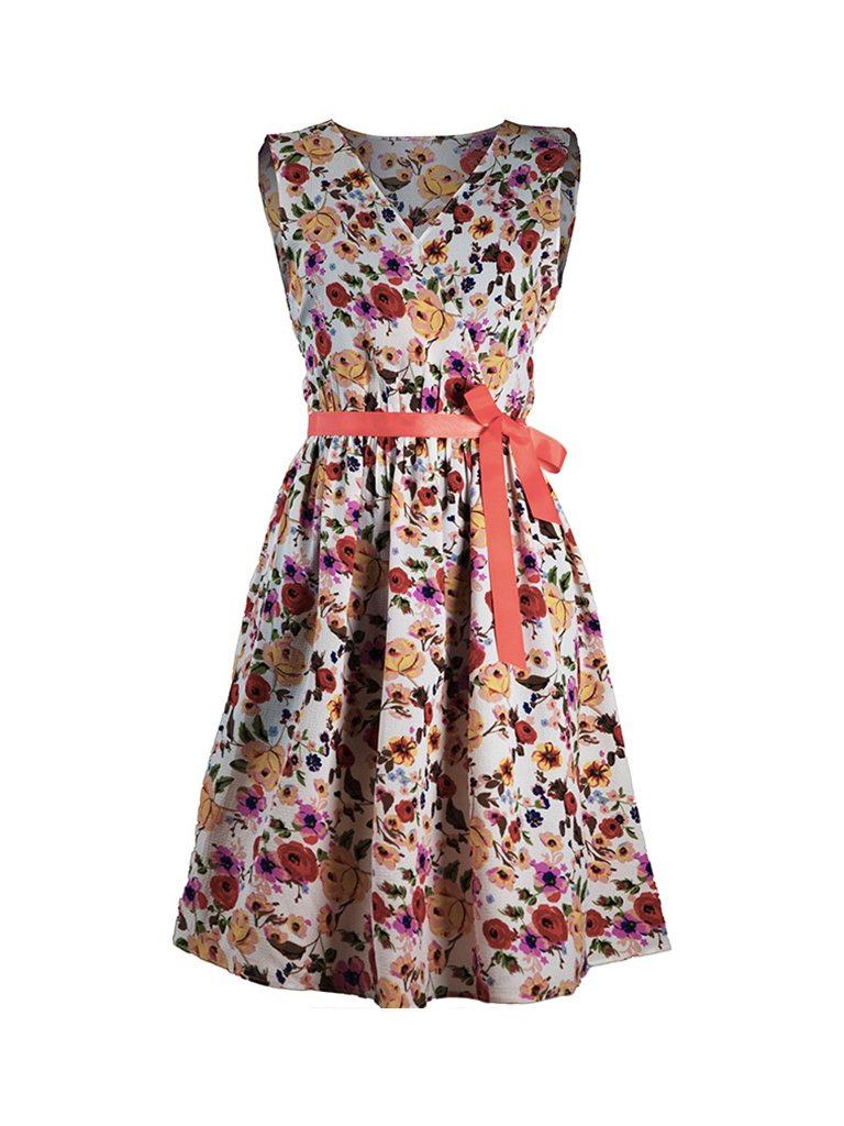 Womens Floral Dress V Neck Sexy Sleeveless Party Dress