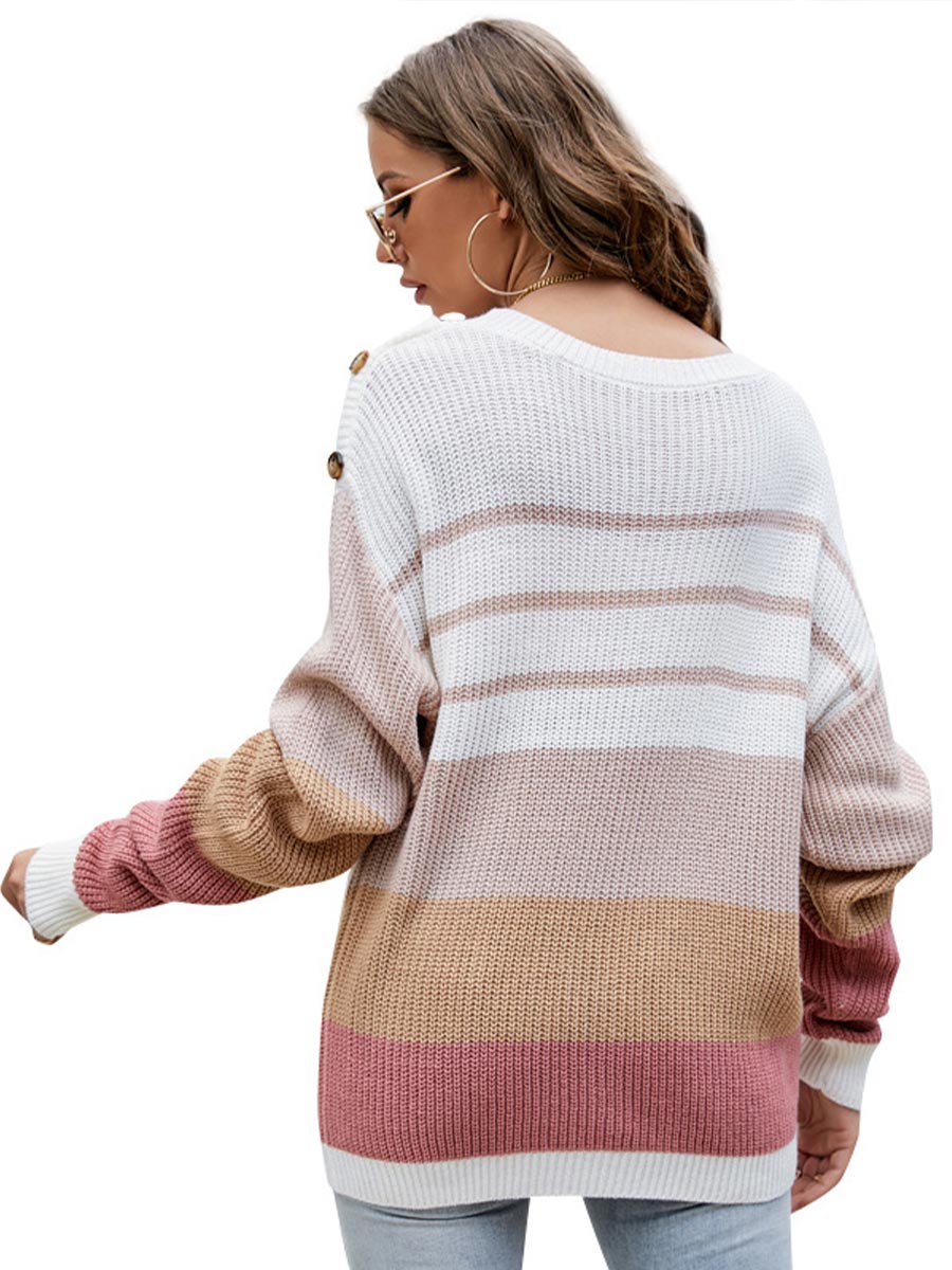 Women's Sweaters Loose Striped Round Neck Long Sleeve Pullover Sweaters