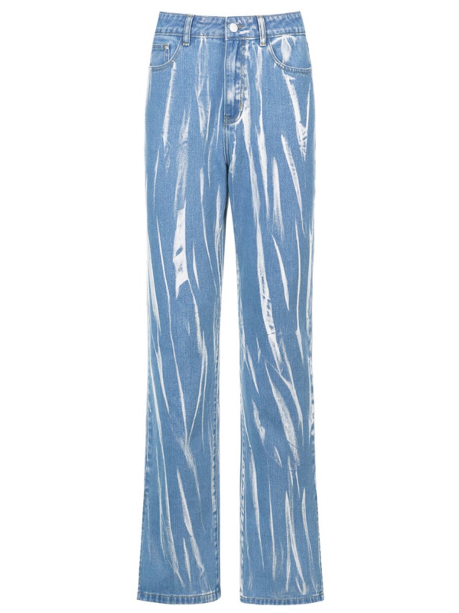 Y2k Fashion Ripped Jeans Tie Dye Print Split Wide Leg Pants