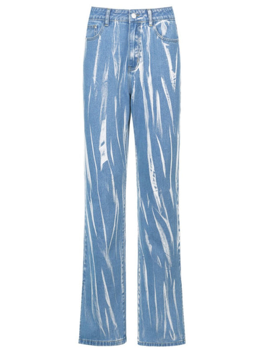 Y2k Fashion Ripped Jeans Tie Dye Print Split Wide Leg Pants