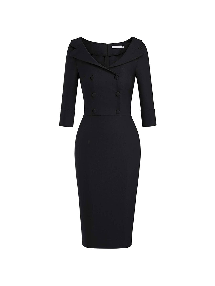 1950s Dress Vintage V-neck Double Breasted Pencil Dress