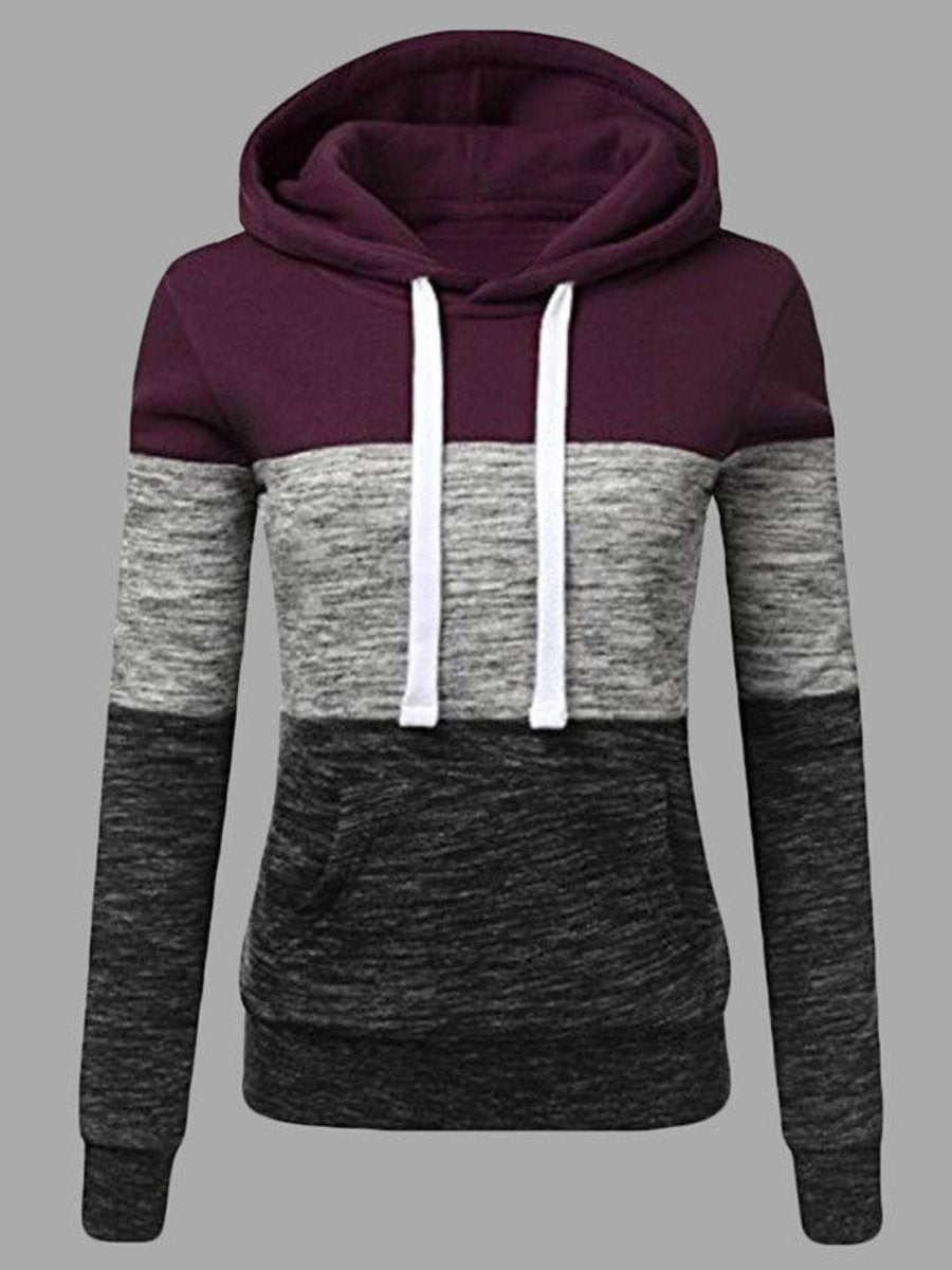 Women's Sports Hoodie Color Patchwork Long Sleeve Pullover Hoodie