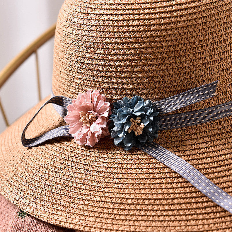 Women's Sun Hat Flower Bowknot Sunshade Beach Hat