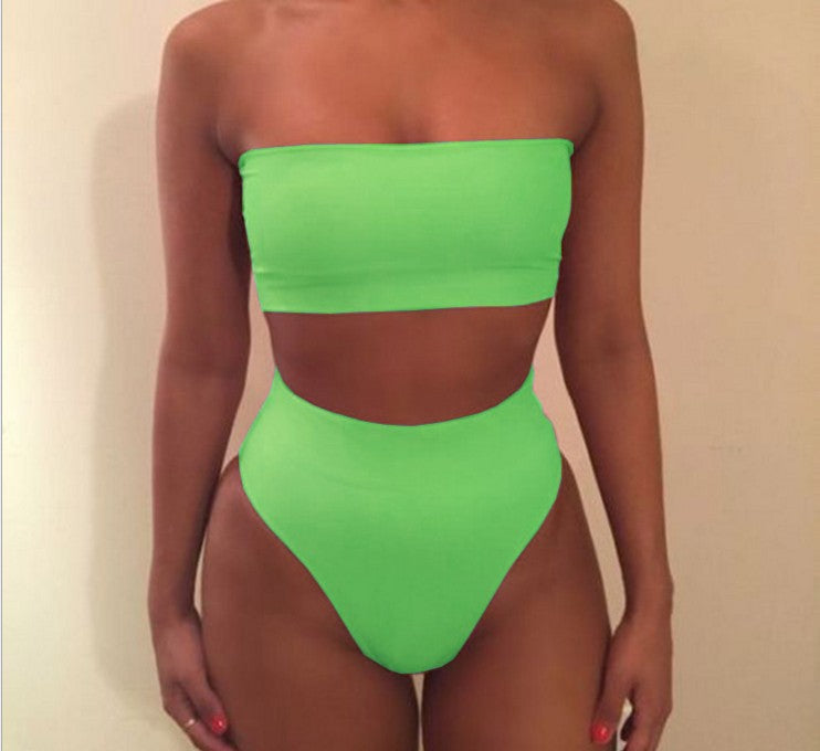 Women's Swimwear Sexy Solid Color Tube Top Split Two-Piece Swimsuit