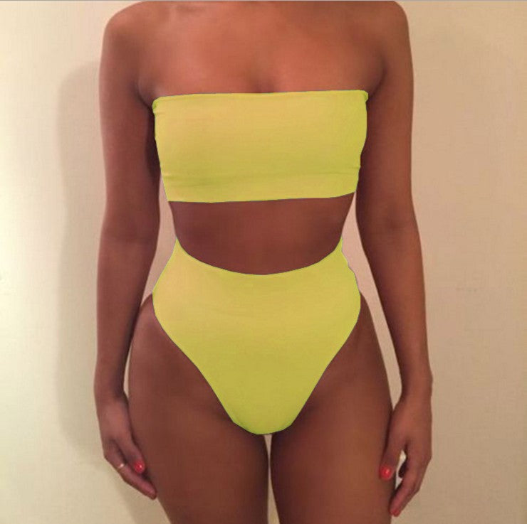 Women's Swimwear Sexy Solid Color Tube Top Split Two-Piece Swimsuit