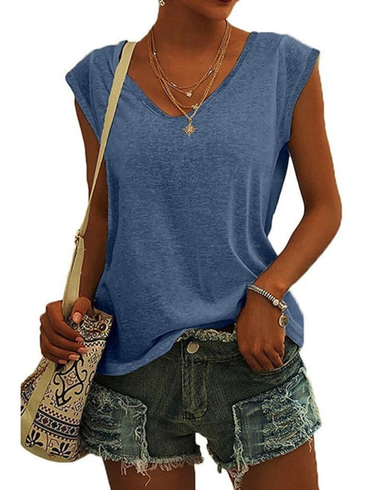 Women's Vest Sleeveless V-neck Casual Loose Solid Color Tank Tops