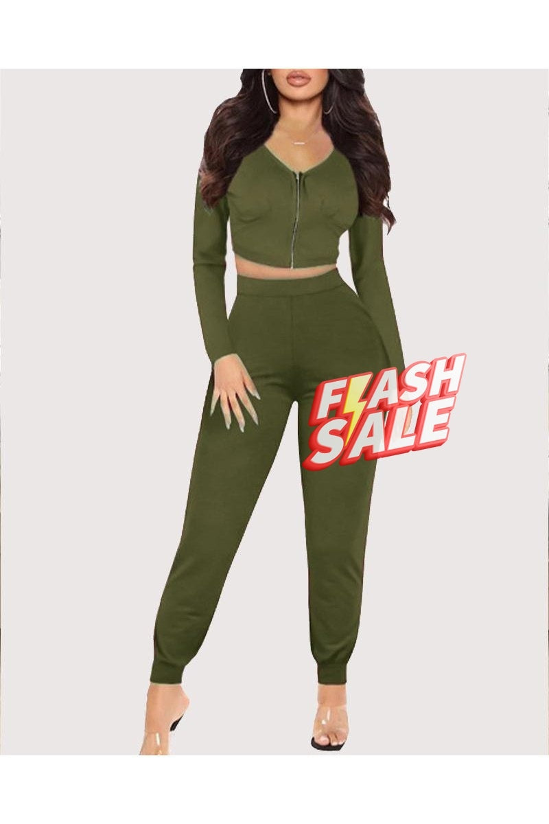 Zip Up Front Long Sleeve Top & Pants Set