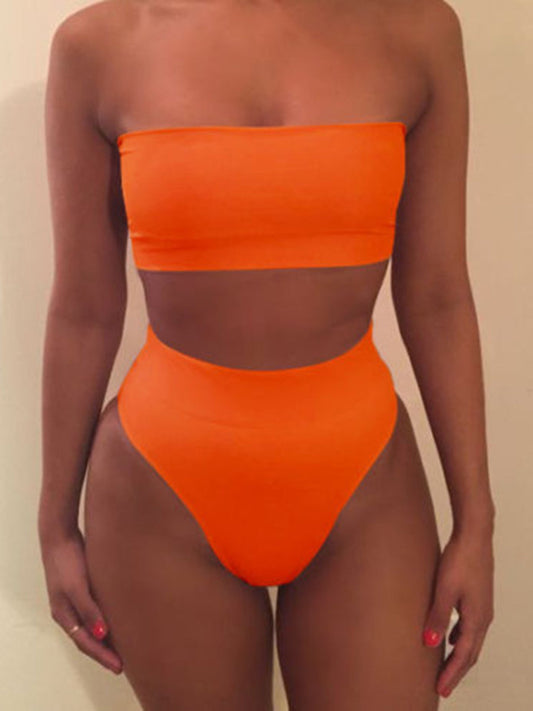 Women's Swimwear Sexy Solid Color Tube Top Split Two-Piece Swimsuit