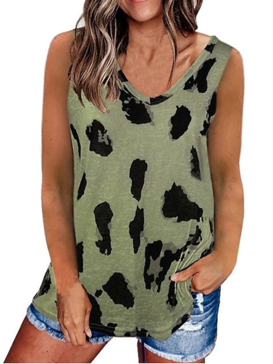 Women's Vests Spotted Print V-neck Sleeveless Casual Pullover Tank Tops