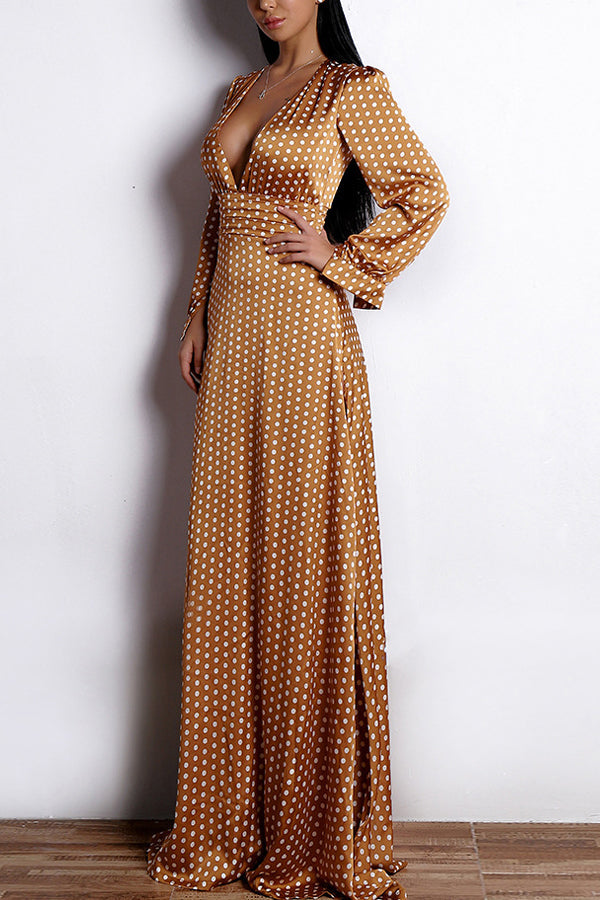 Yellow Polka Dots Long Sleeves Bohemian Dress