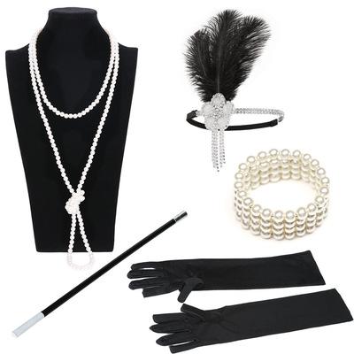 1920s Accessories Flapper Costomes Set/Headband, Necklace, Gloves, Cigarette Holder&Bracelet